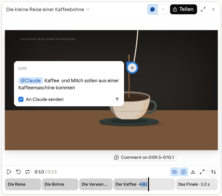Screenshot aus dem Video-Editor von Claude Motion