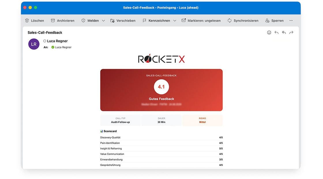 Beispiel für Sales-Feedback über einen Skill